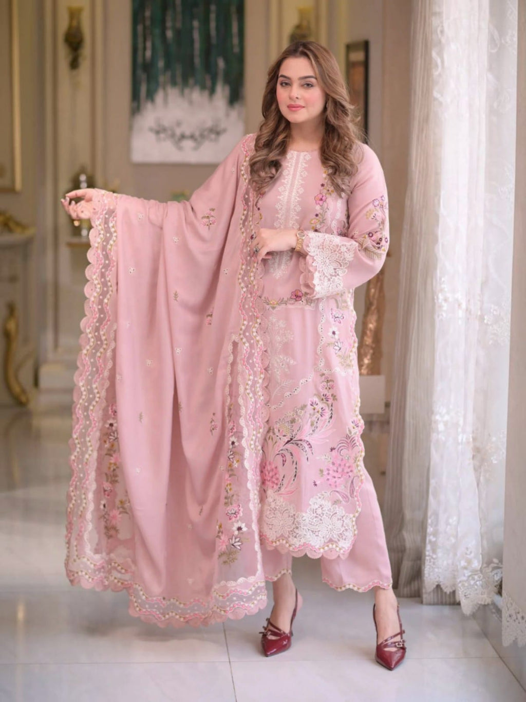 3 Piece Unstitched Embroidered Dhanak Suit AS-2735