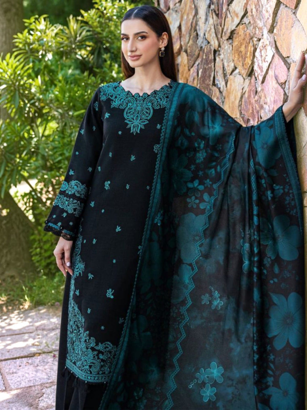 3 Piece Unstitched Embroidered Dhanak Suit BQ-150