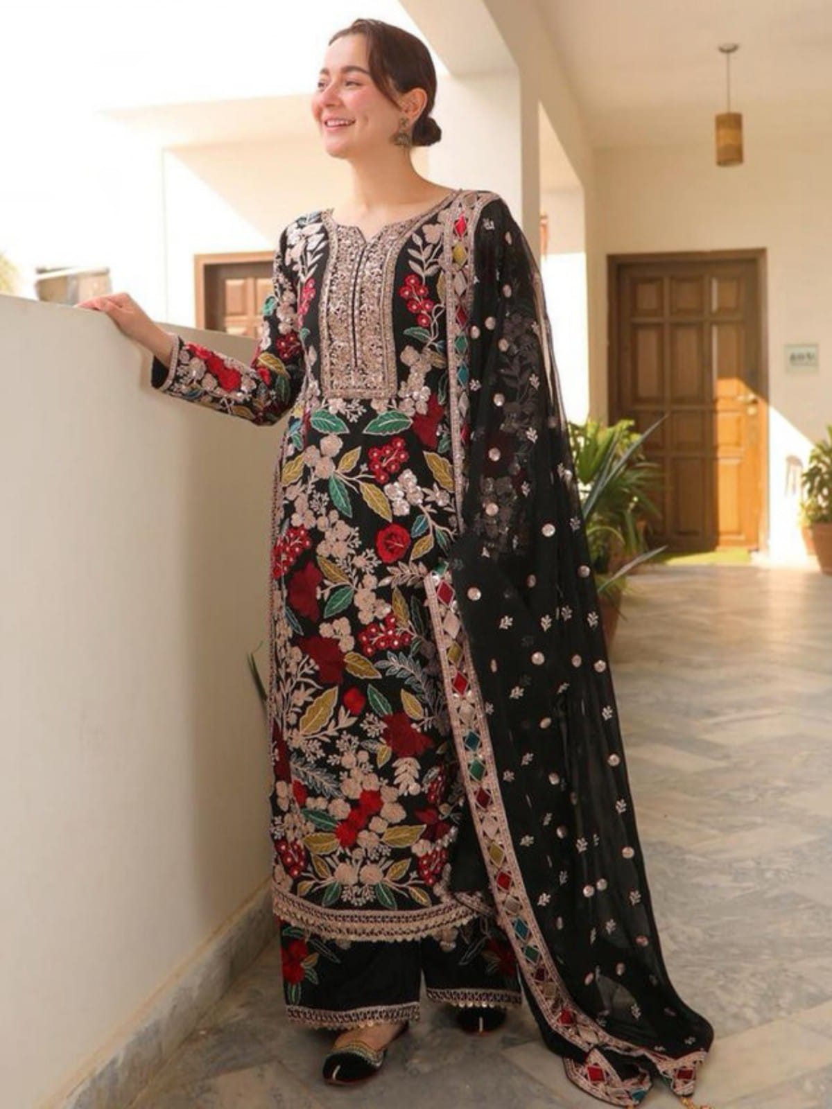 3 Piece Unstitched Embroidered Dhanak Suit