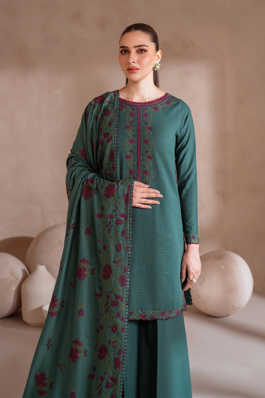3 Piece Unstitched Embroidered Dhanak Suit IZ-2925