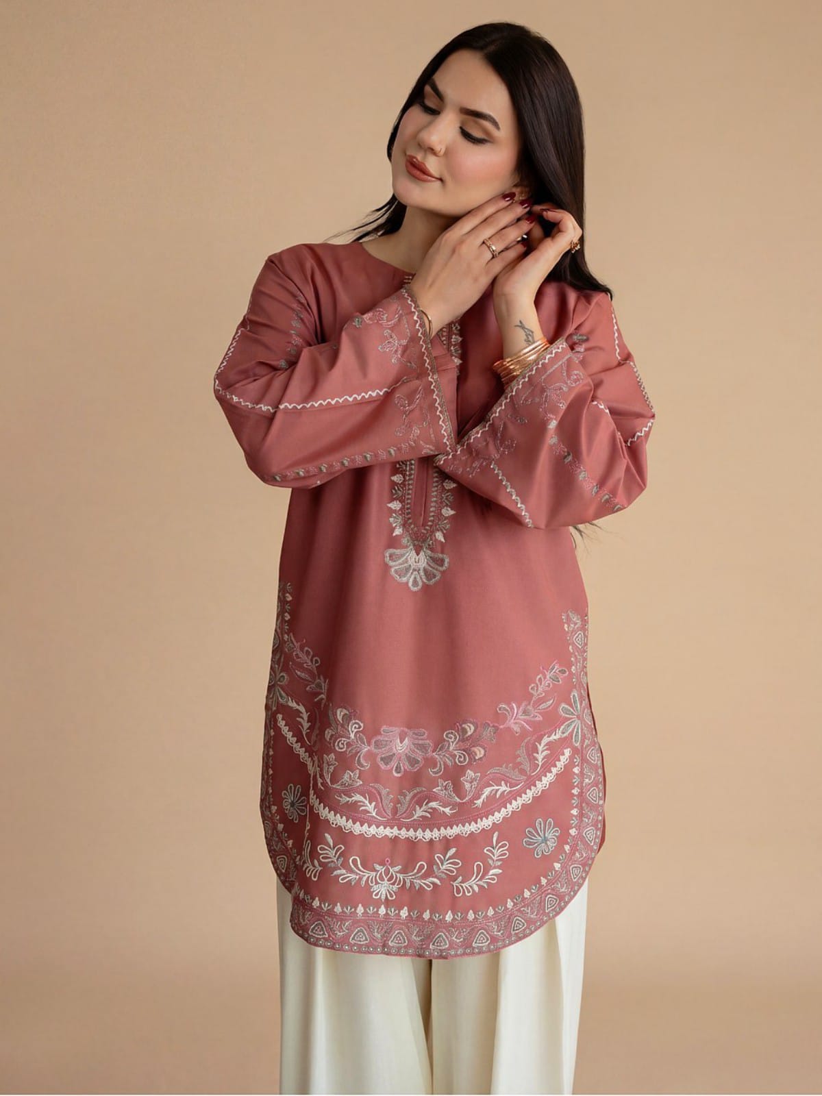 2 Piece Stitched Embroidered Dhanak Fabric MB-50