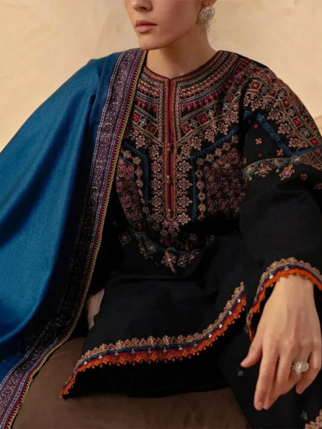 3 Piece Unstitched Embroidered Dhanak Suit ZS-3150