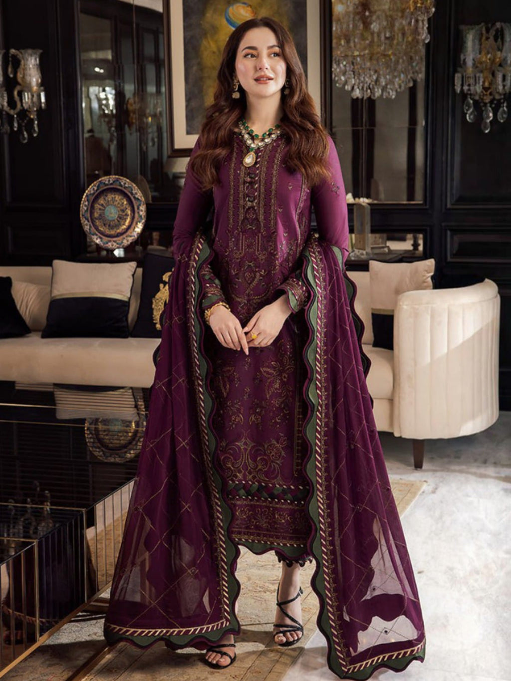 3 Piece Unstitched Embroidered Dhanak Suit AJ-2885