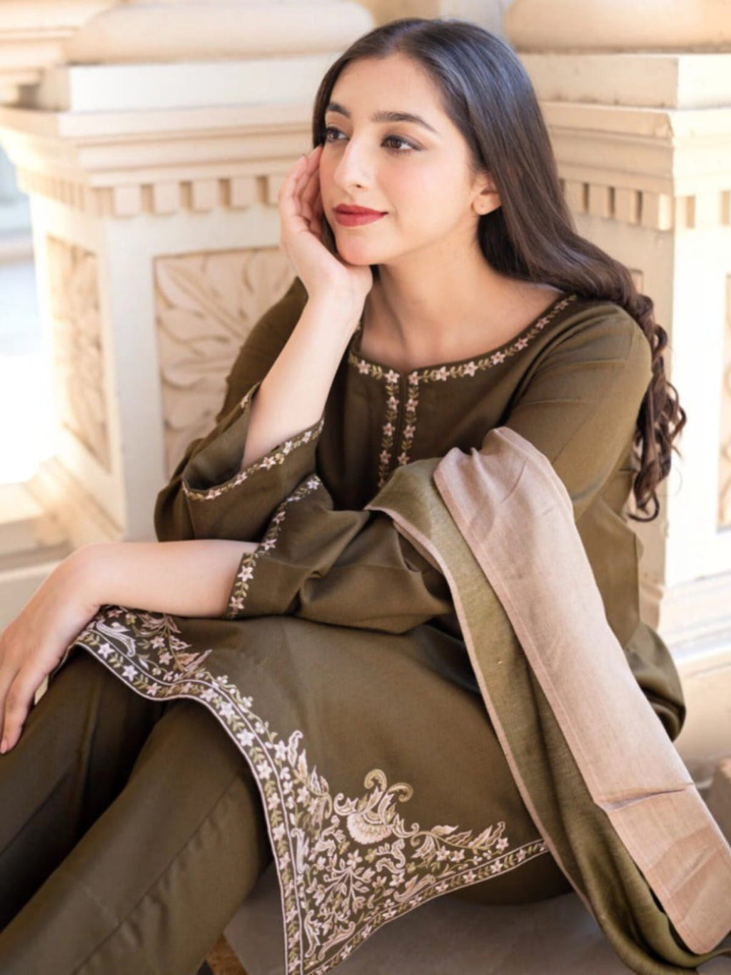 3 Piece Unstitched Embroidered Dhanak Suit AS-10