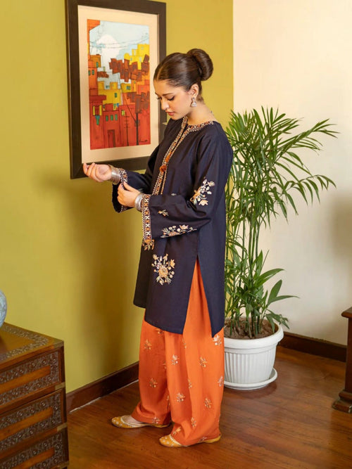 2 Piece Stitched Embroidered Dhanak Fabric AL-945