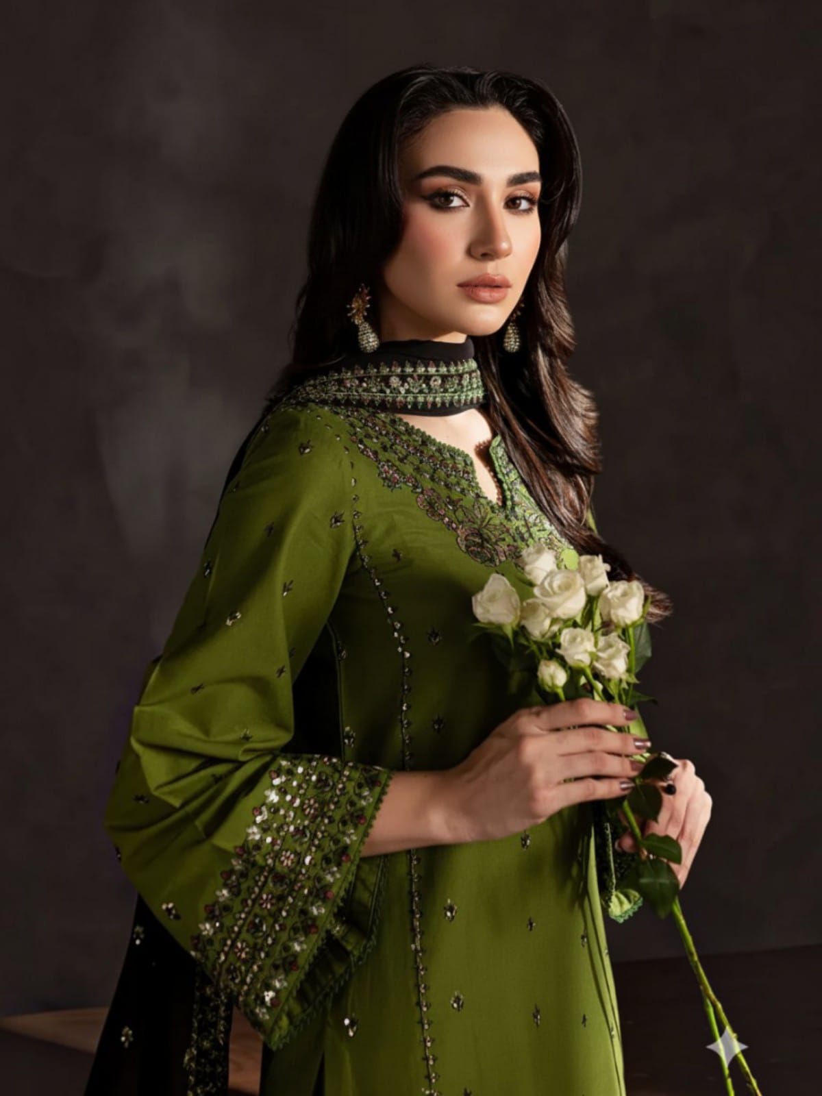 3 Piece Unstitched Embroidered Dhanak Suit