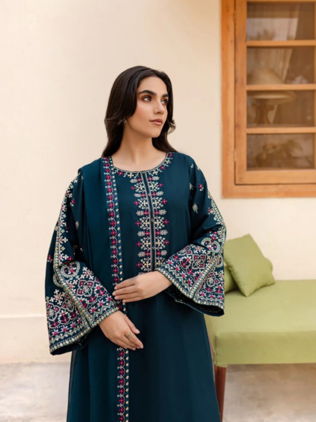 3 Piece Unstitched Embroidered Dhanak Suit LM-585