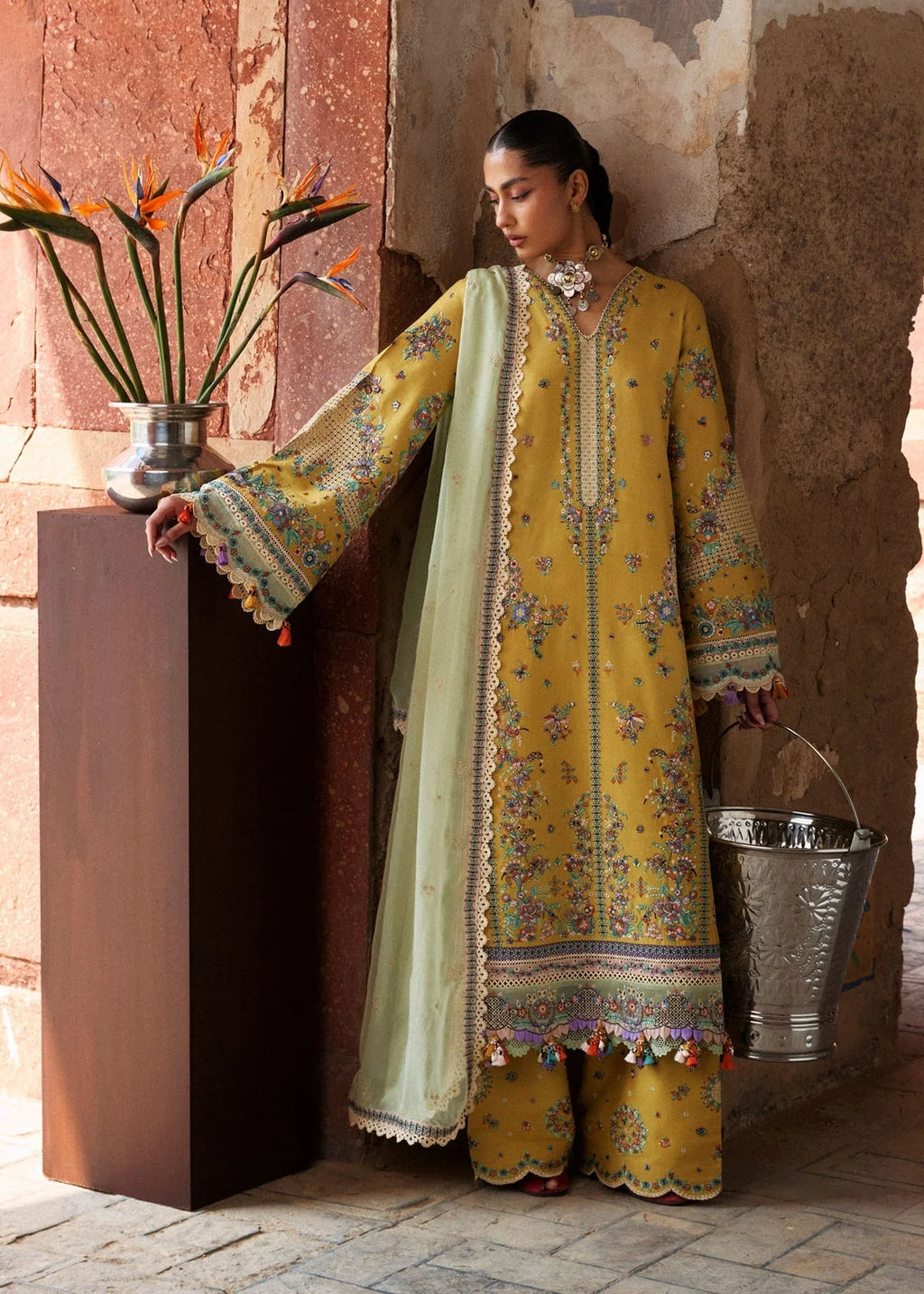 TSS-HR3040 3 Piece Unstitched Embroidered Dhanak Suit