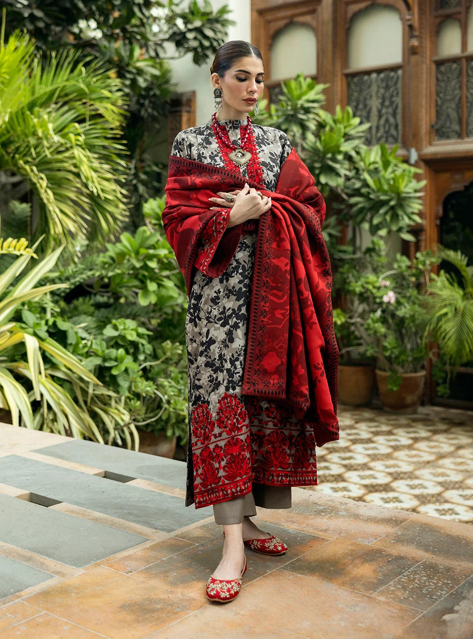 3 Piece - Unstitched Digital Printed and Embroidered Khaddar Fabric With Embroidered Laces MB-437