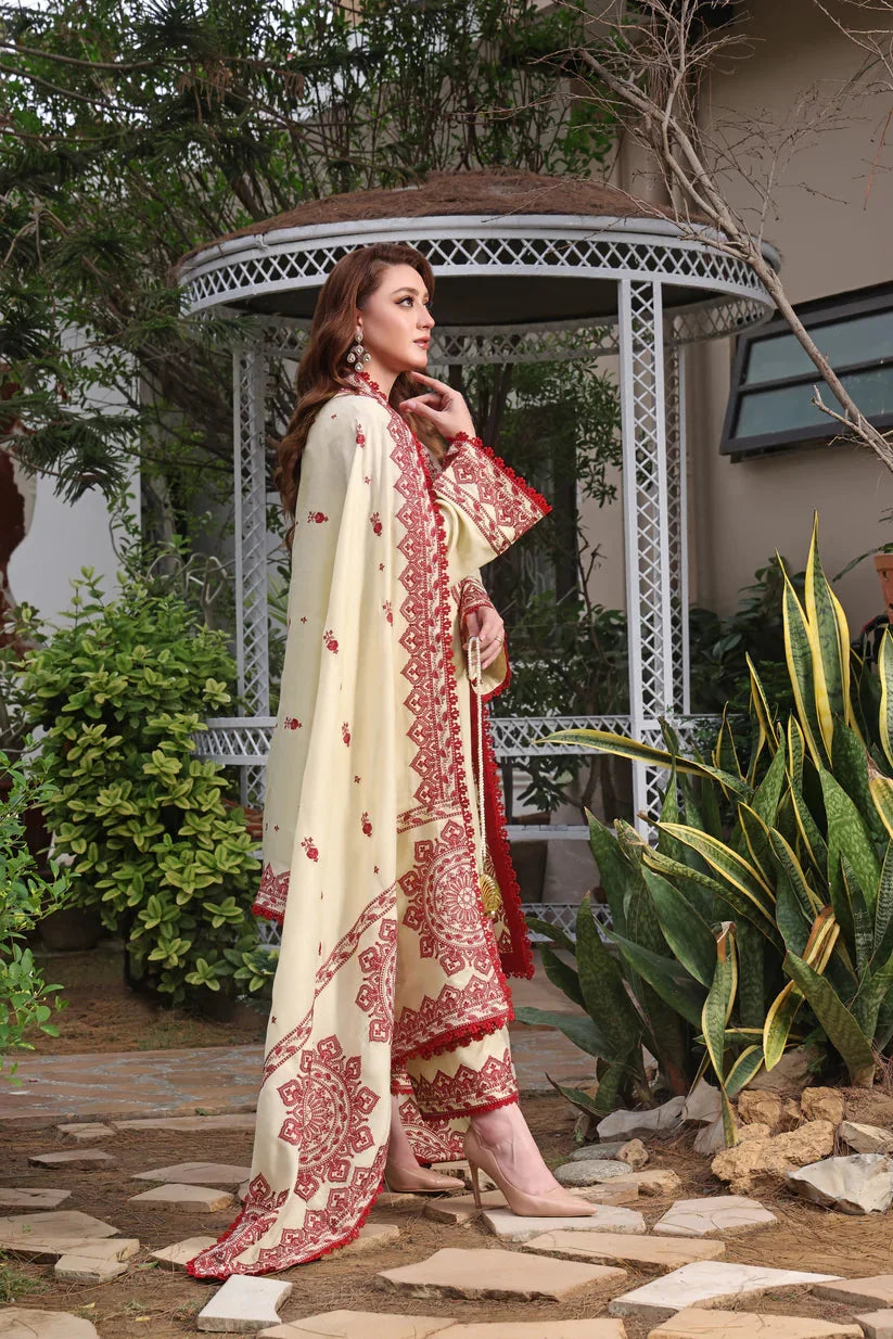 3 Piece Unstitched Embroidered Dhanak Suit