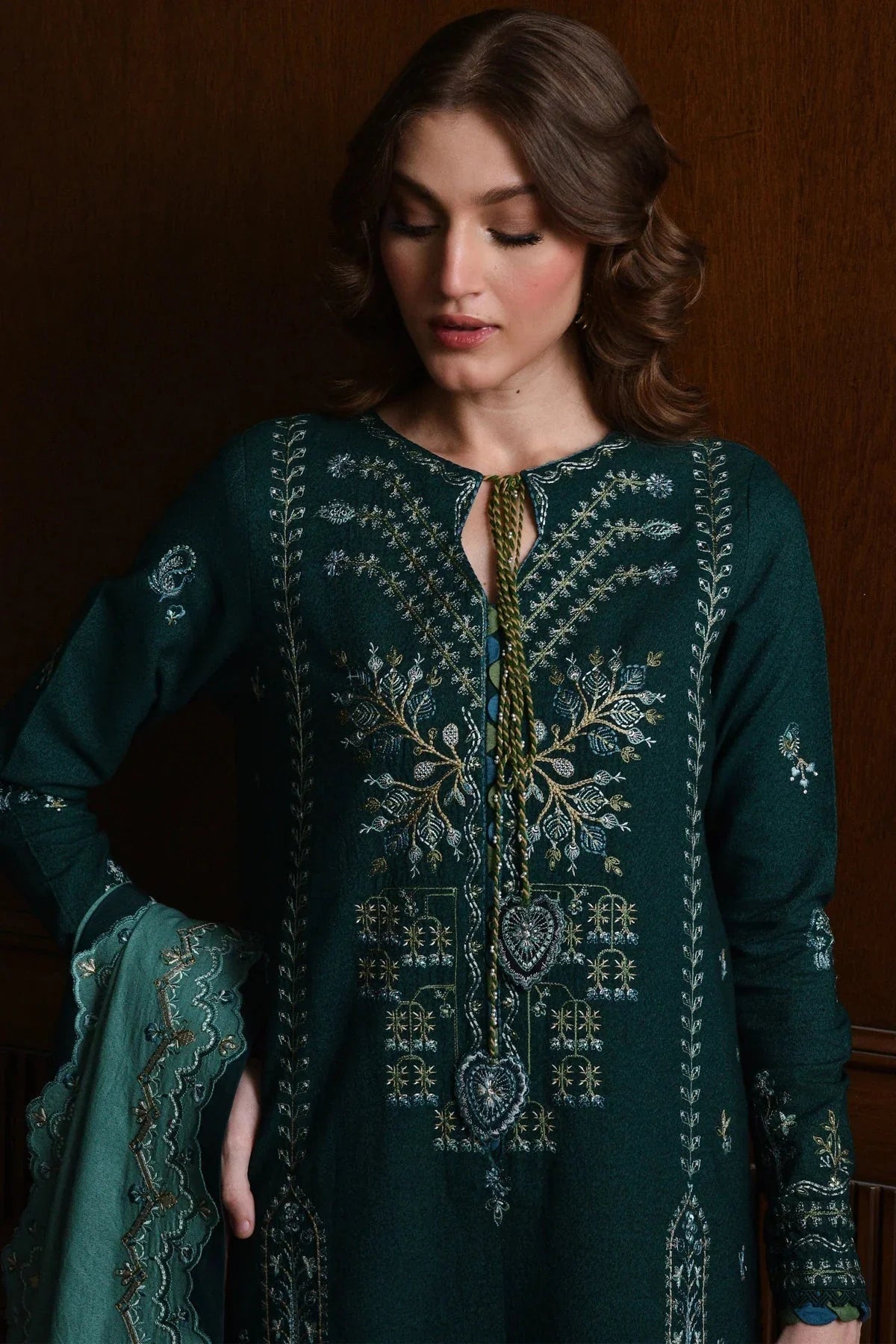 TSS-BT3010 3 Piece Unstitched Embroidered Dhanak Suit