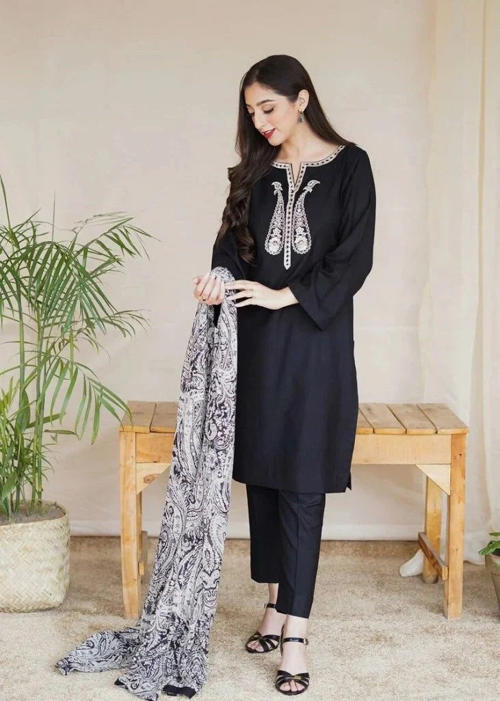 TSS-3 Piece Unstitched Embroidered Dhanak Suit
