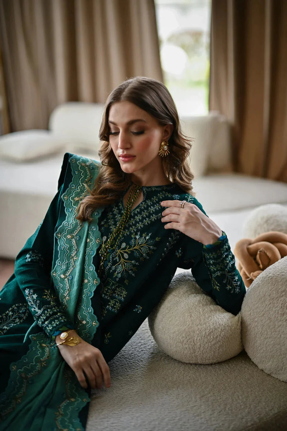 TSS-BT3010 3 Piece Unstitched Embroidered Dhanak Suit