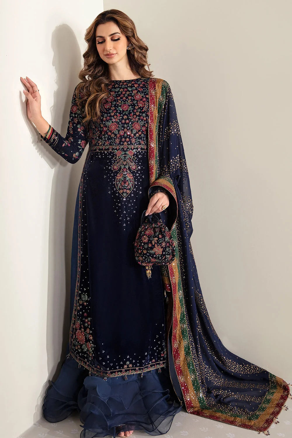 3 Piece - Unstitched Embroidered Velvet Fabric JZ-990