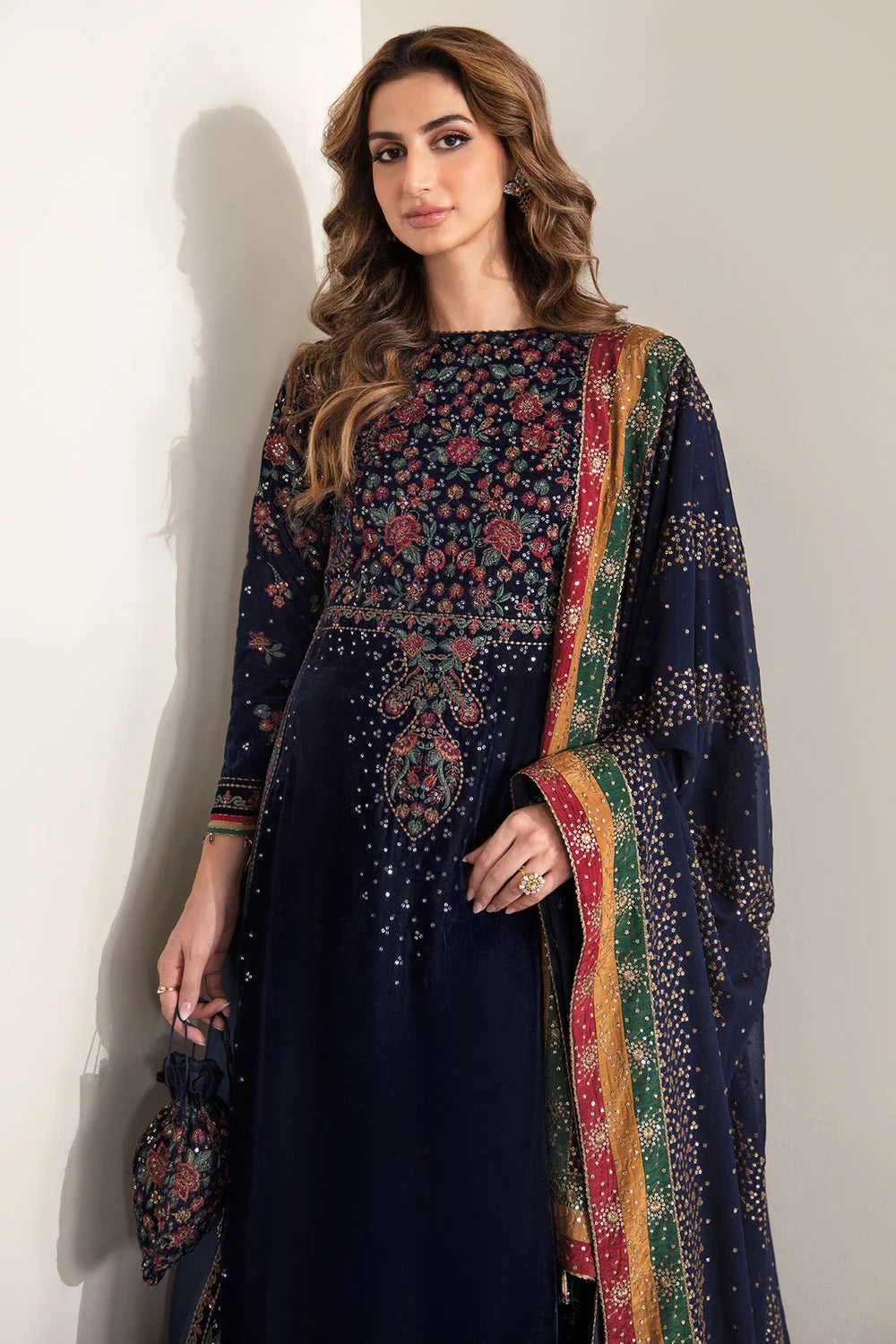 3 Piece - Unstitched Embroidered Velvet Fabric JZ-990