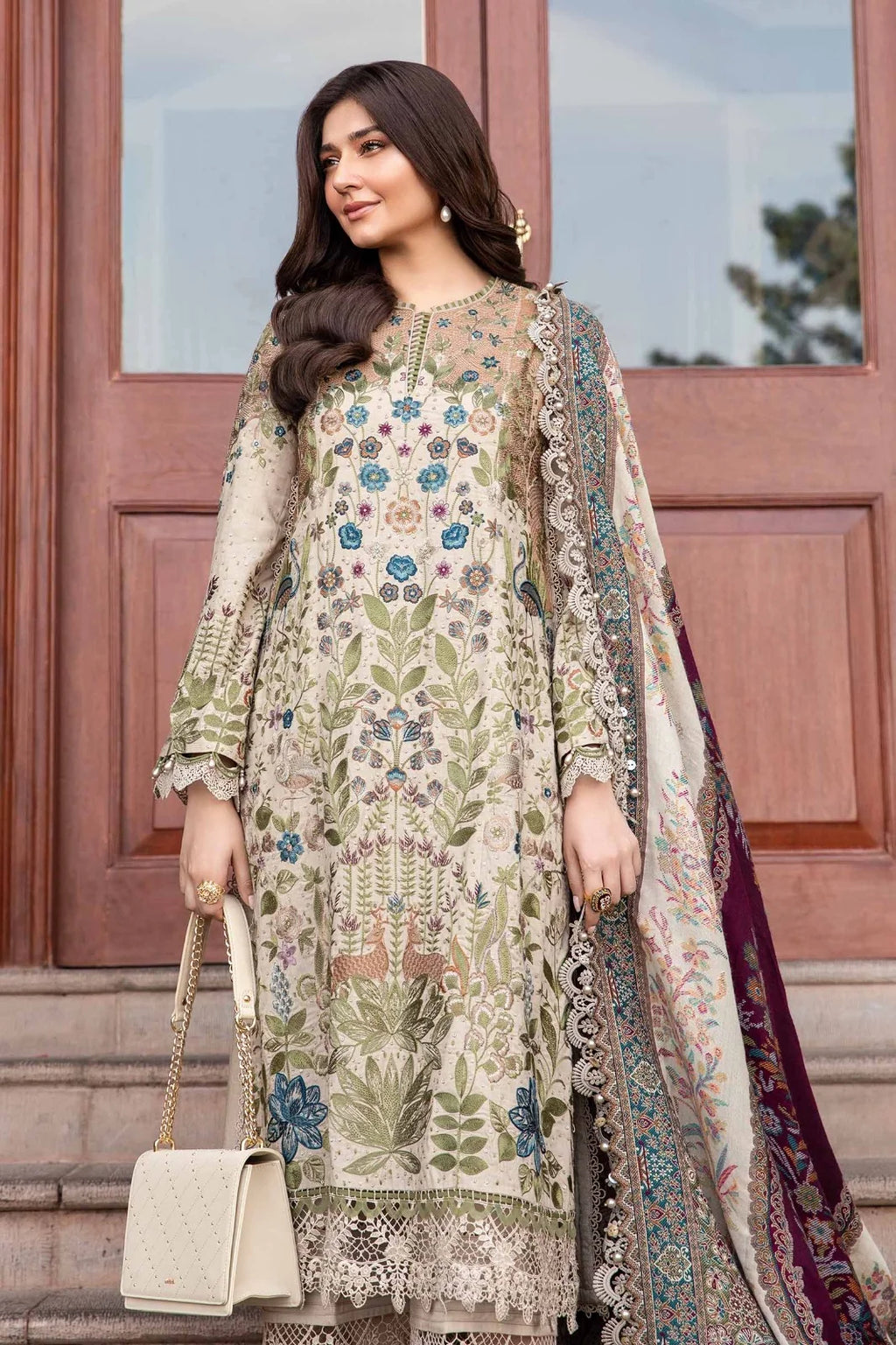 TSS-MB555 3 Piece Unstitched Embroidered Dhanak Suit