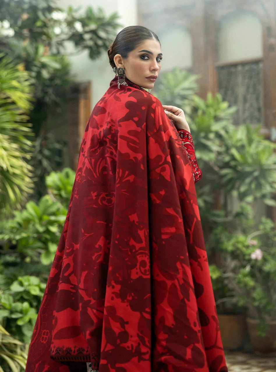 3 Piece - Unstitched Digital Printed and Embroidered Khaddar Fabric With Embroidered Laces MB-437