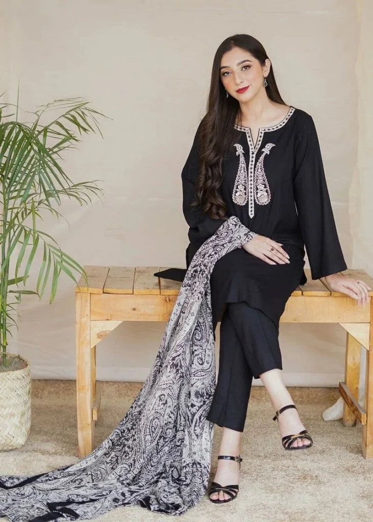 TSS-3 Piece Unstitched Embroidered Dhanak Suit
