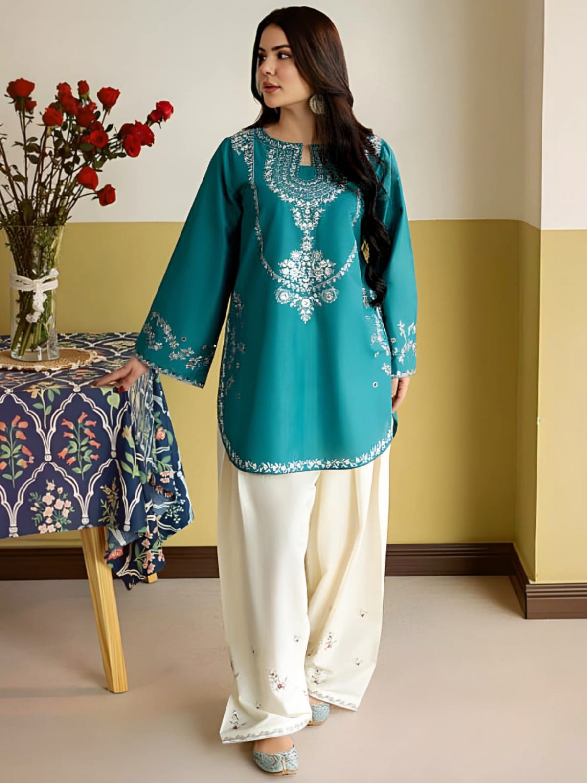 2 Piece Stitched Embroidered Dhanak Fabric MB-53