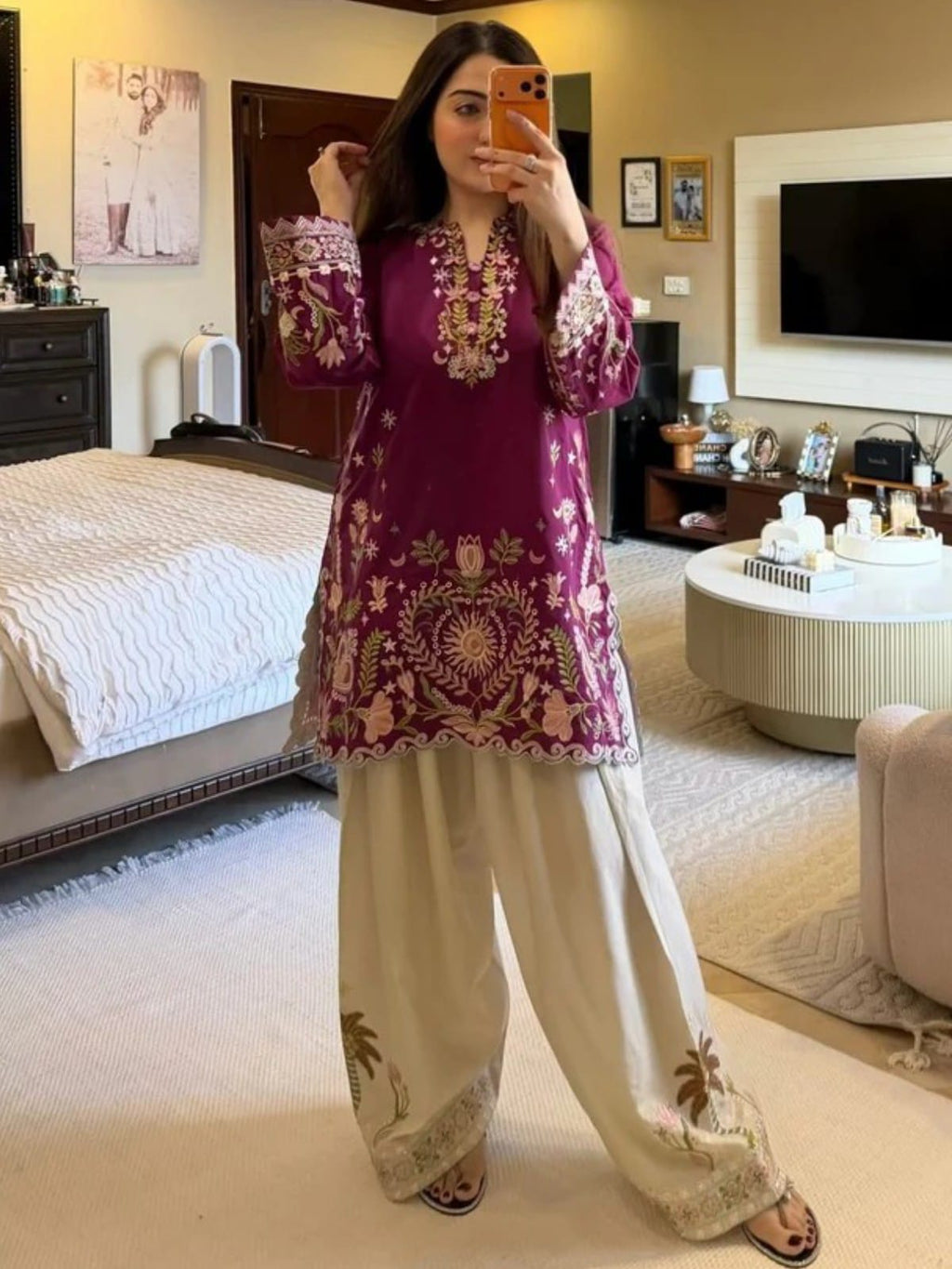 2 Piece Stitched Embroidered Dhanak Fabric MB-55