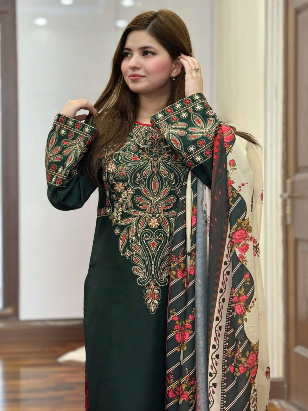 3 Piece Unstitched Embroidered Dhanak Suit BQ 3075