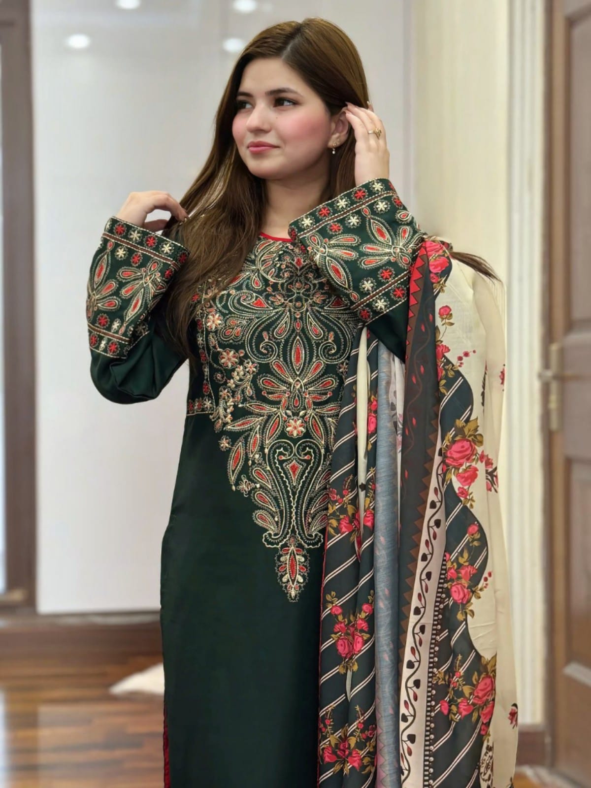 3 Piece Unstitched Embroidered Dhanak Suit BQ 3075