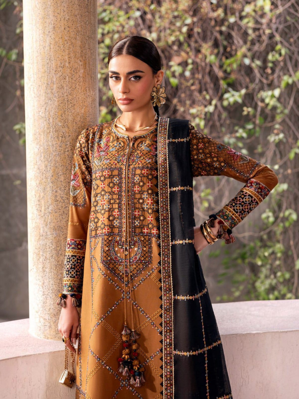 3 Piece Unstitched Embroidered Dhanak Suit JZ-2920