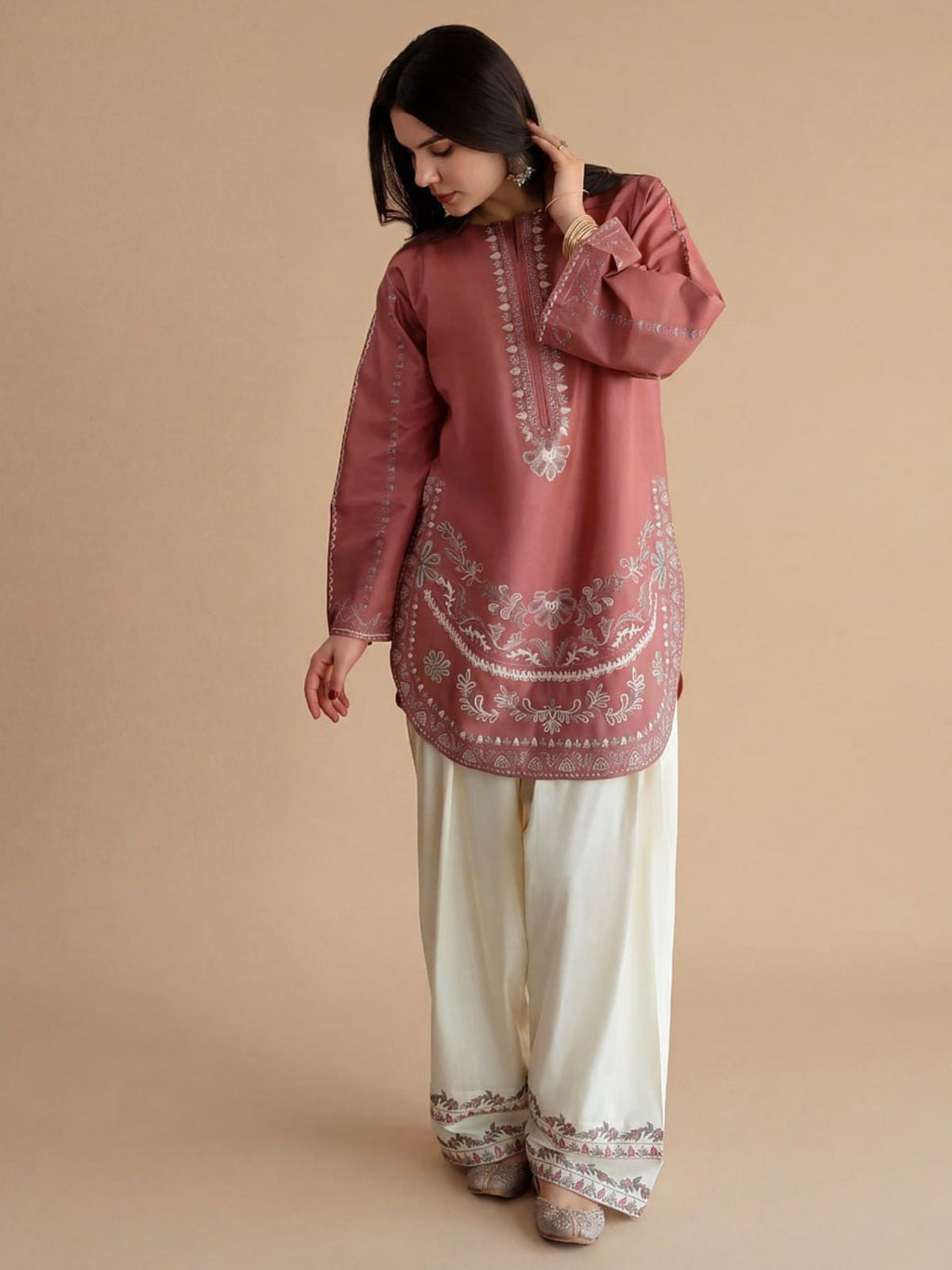 2 Piece Stitched Embroidered Dhanak Fabric MB-50