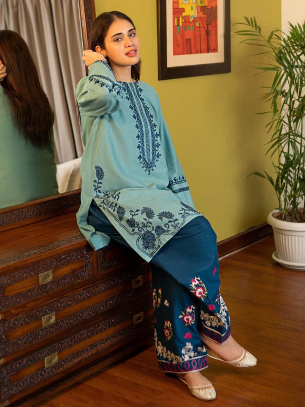 2 Piece Stitched Embroidered Dhanak Fabric AK-930
