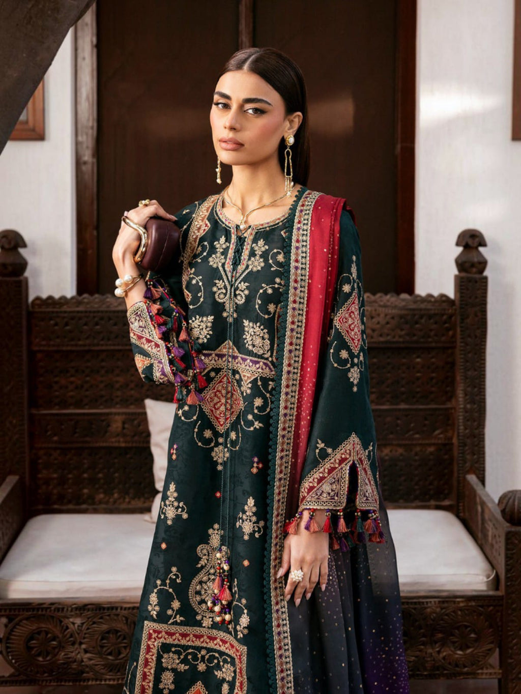 3 Piece Unstitched Embroidered Dhanak Suit JZ-3055