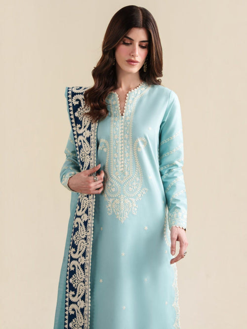 3 Piece Unstitched Embroidered Dhanak Suit