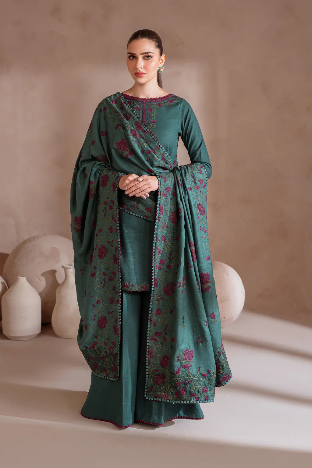 3 Piece Unstitched Embroidered Dhanak Suit IZ-2925