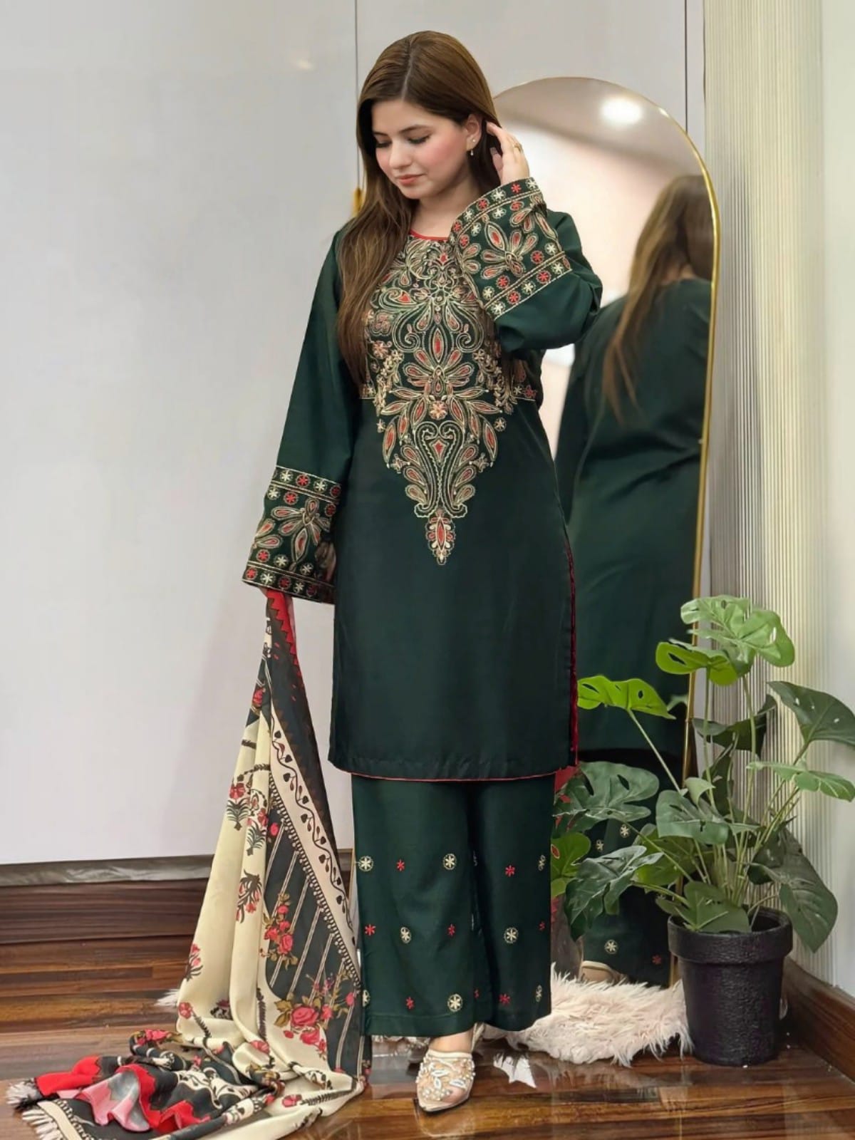 3 Piece Unstitched Embroidered Dhanak Suit BQ 3075