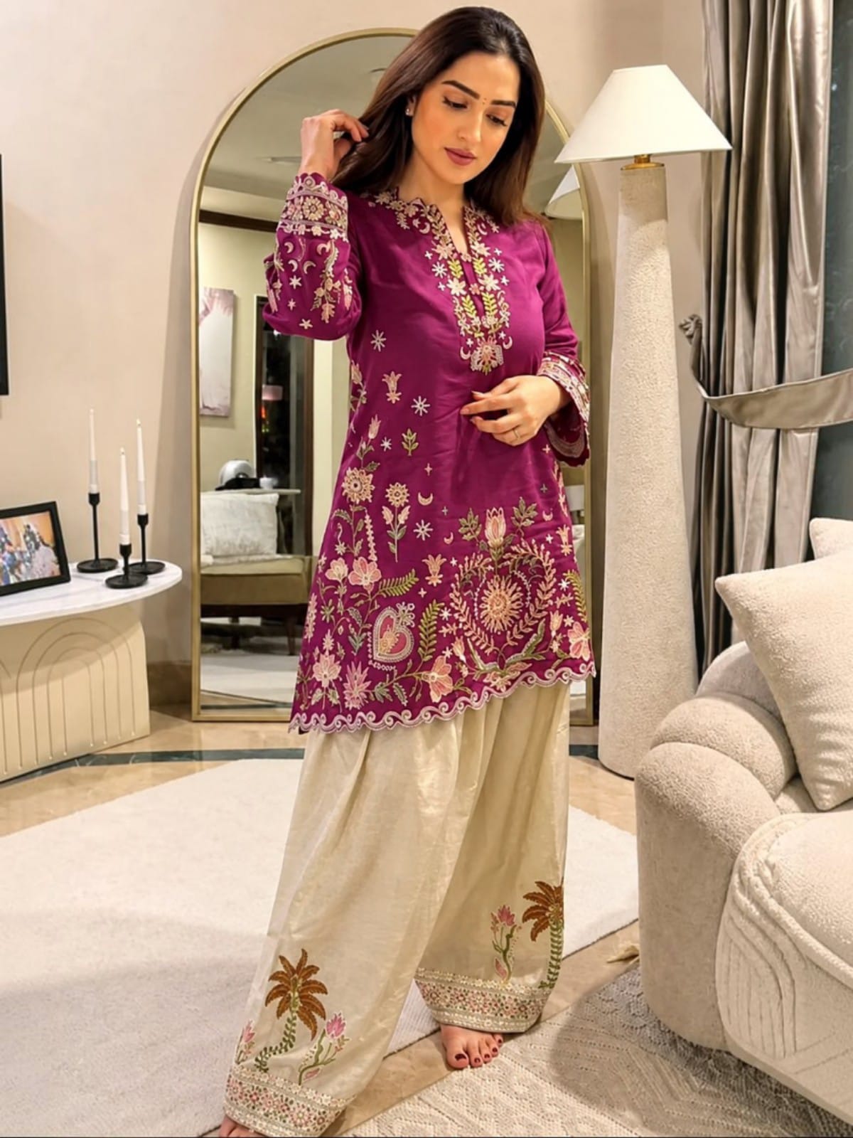 2 Piece Stitched Embroidered Dhanak Fabric MB-55