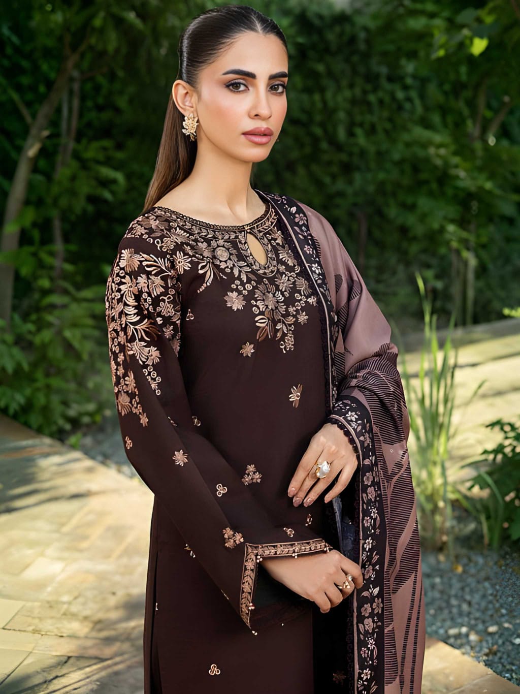 3 Piece Unstitched Embroidered Dhanak Suit BQ-140